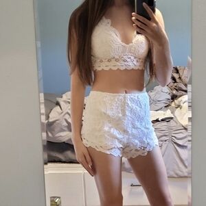 Lace Croptop and Shorts Set - White